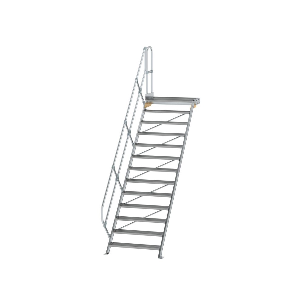 Produktabbildung: Munk Treppe mit Plattform 45° Stufenbreite 1000 mm 13 Stufen Aluminium geriffelt