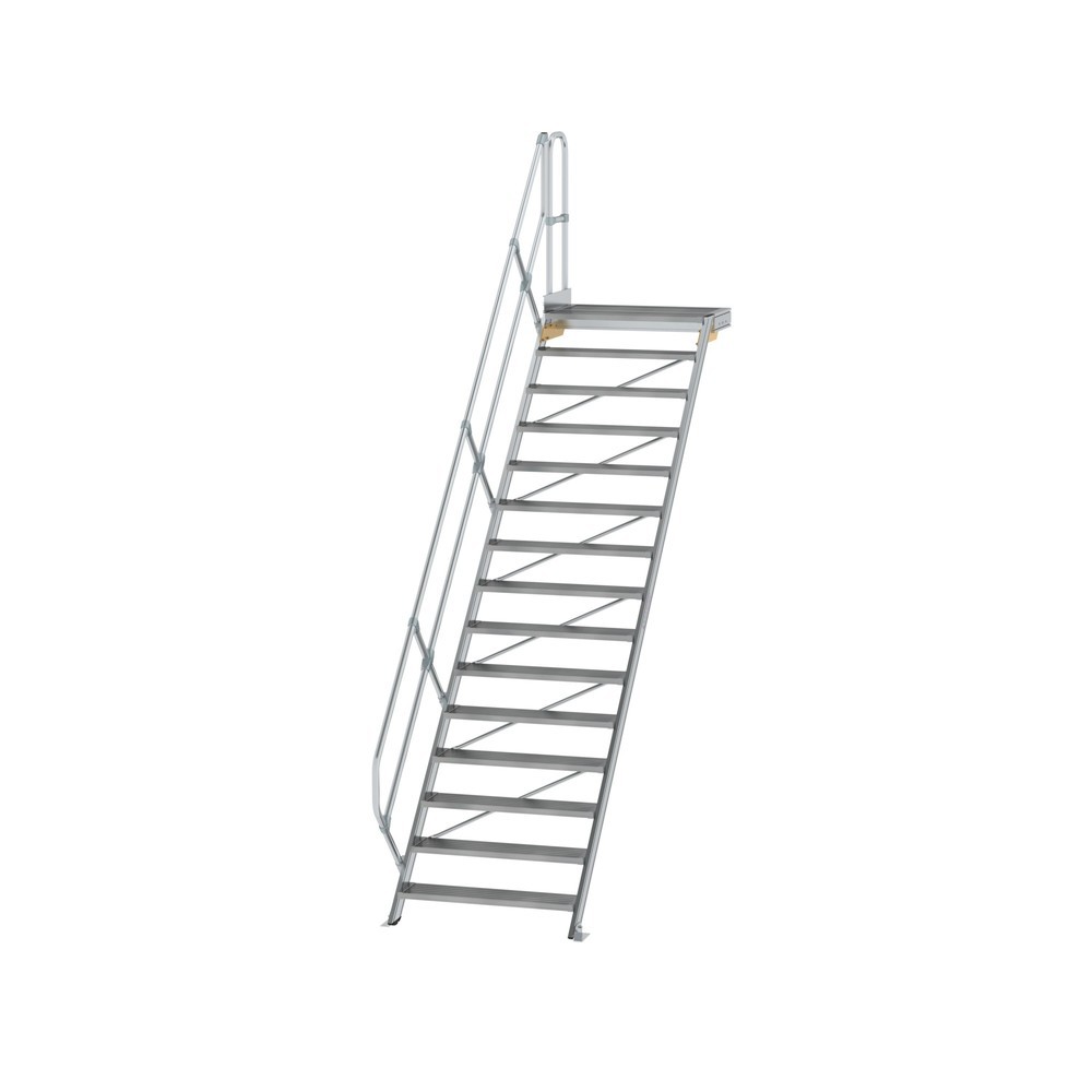 Produktabbildung: Munk Treppe mit Plattform 45° Stufenbreite 1000 mm 15 Stufen Aluminium geriffelt