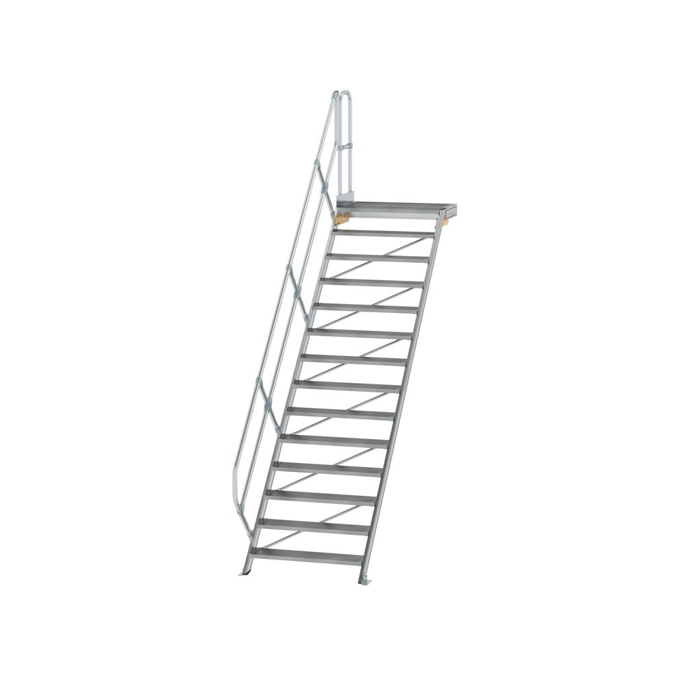 Produktabbildung: Munk Treppe mit Plattform 45° Stufenbreite 1000 mm 14 Stufen Aluminium geriffelt