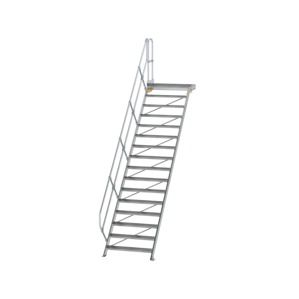 Produktabbildung: Munk Treppe mit Plattform 45° Stufenbreite 1000 mm 16 Stufen Aluminium geriffelt