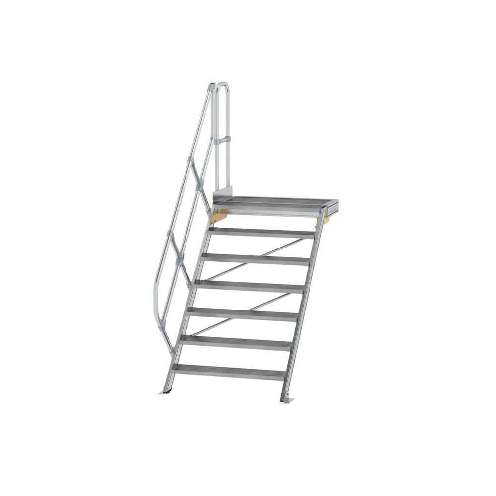 Produktabbildung: Munk Treppe mit Plattform 45° Stufenbreite 1000 mm 7 Stufen Aluminium geriffelt