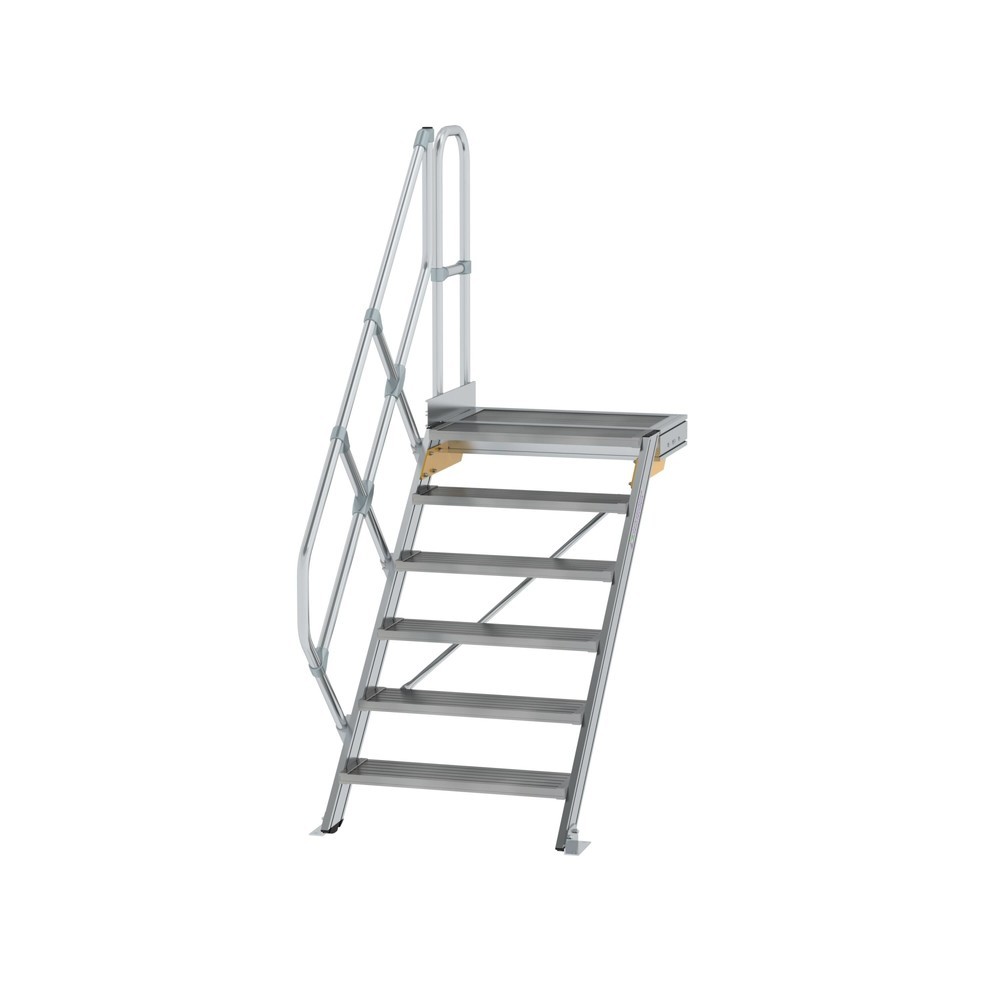 Produktabbildung: Munk Treppe mit Plattform 45° Stufenbreite 800 mm 6 Stufen Aluminium geriffelt