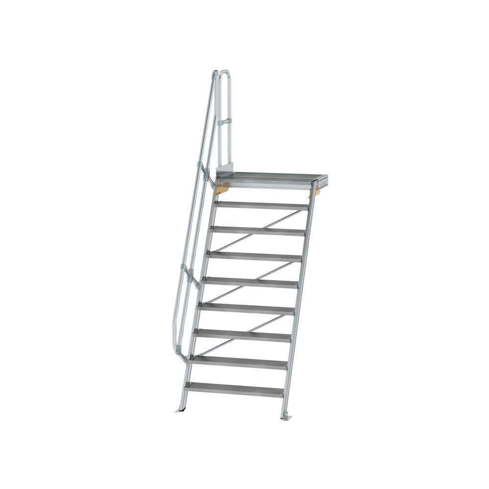 Produktabbildung: Munk Treppe mit Plattform 60° Stufenbreite 1000 mm 9 Stufen Aluminium geriffelt