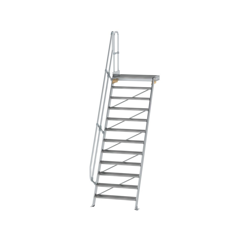 Produktabbildung: Munk Treppe mit Plattform 60° Stufenbreite 1000 mm 12 Stufen Aluminium geriffelt