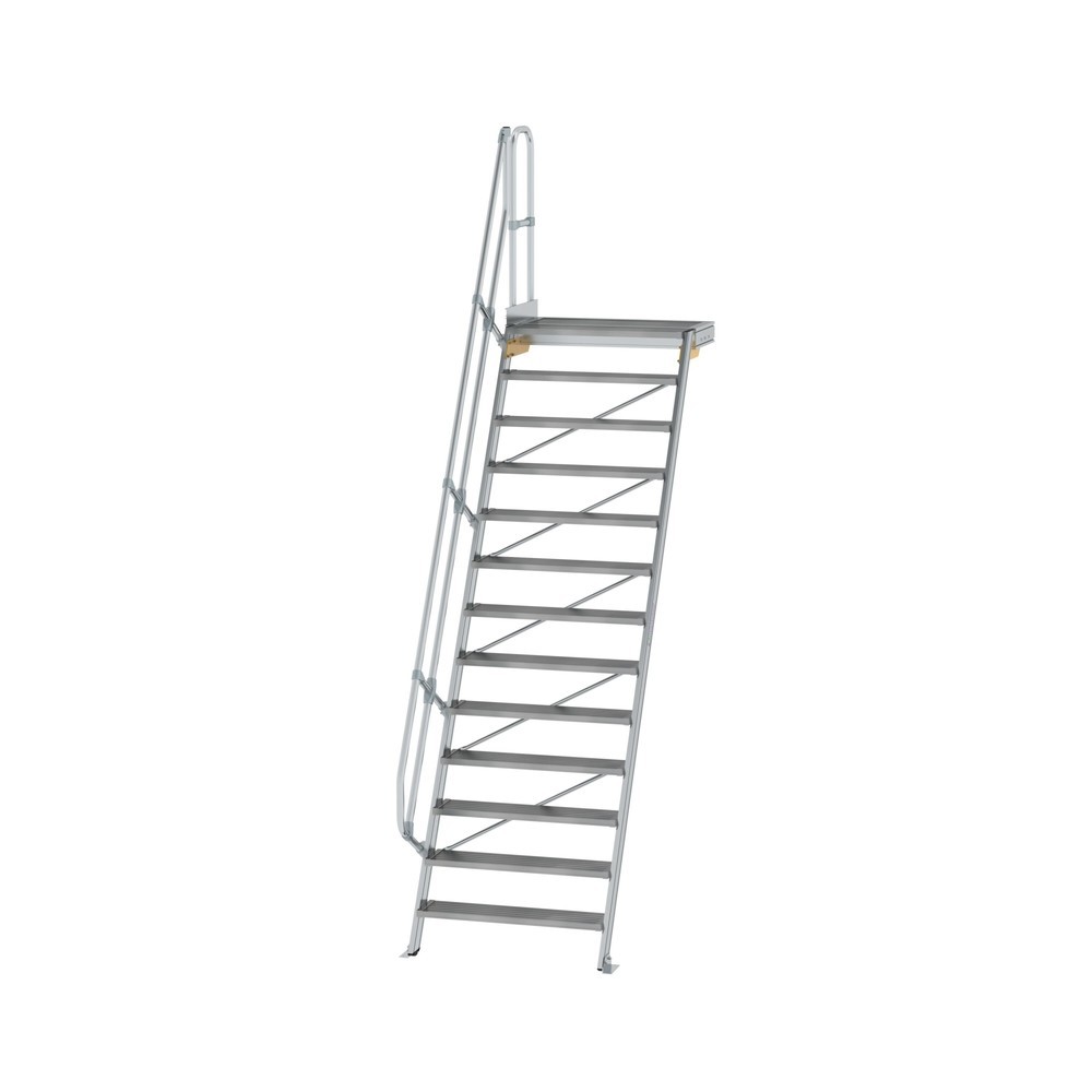Produktabbildung: Munk Treppe mit Plattform 60° Stufenbreite 1000 mm 13 Stufen Aluminium geriffelt