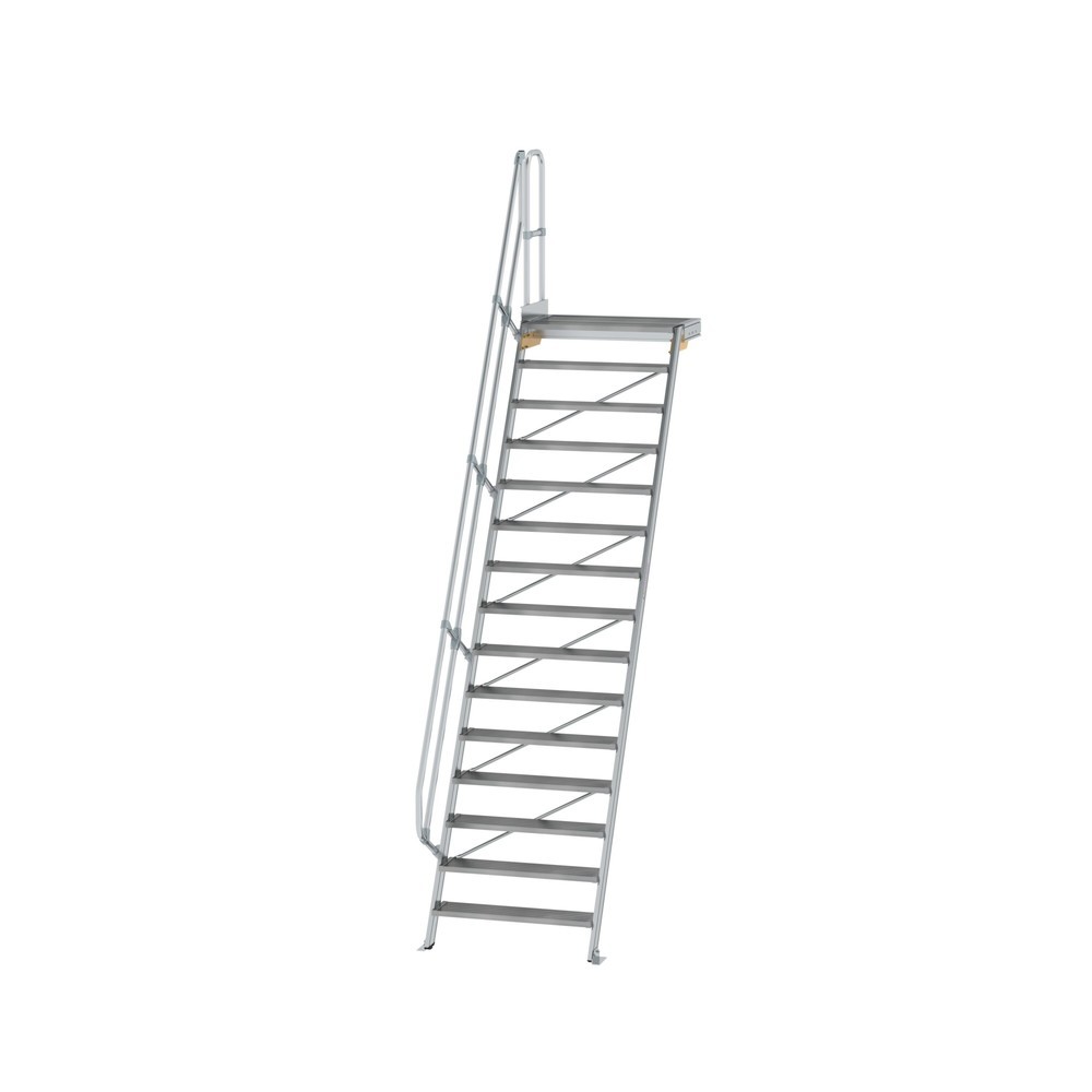 Produktabbildung: Munk Treppe mit Plattform 60° Stufenbreite 1000 mm 15 Stufen Aluminium geriffelt