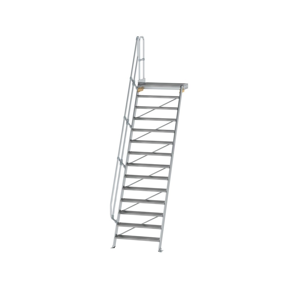 Produktabbildung: Munk Treppe mit Plattform 60° Stufenbreite 1000 mm 14 Stufen Aluminium geriffelt