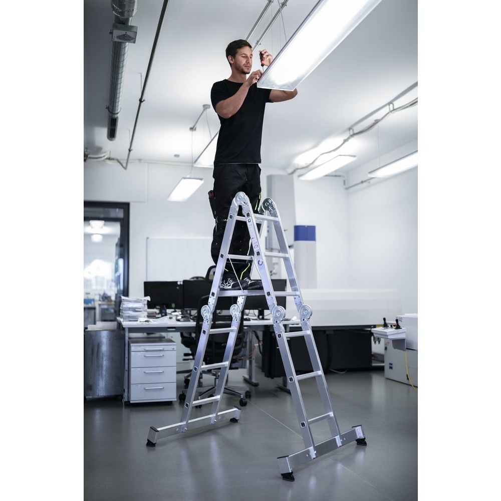 Produktabbildung Nr. 2: Munk Vielzweckleiter 4-teilig mit nivello®-Traverse und Holzbelag 2x3 + 2x4 Sprossen