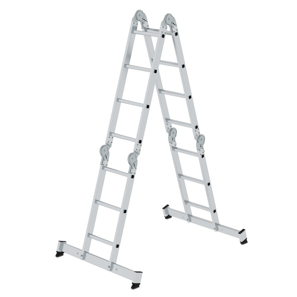 Produktabbildung: Munk Vielzweckleiter 4-teilig mit nivello®-Traverse und Holzbelag 2x3 + 2x4 Sprossen
