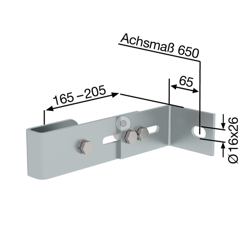 Munk Wandhalter, verstellbar 165-205mm, Stahl-verzinkt Produktabbildung Nr. 2: Munk Wandhalter, verstellbar 165-205mm, Stahl-verzinkt