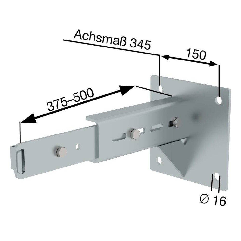 Produktabbildung Nr. 2: Munk Wandhalter m. Klemmbügel, verstellbar 375-500mm, Stahl verzinkt