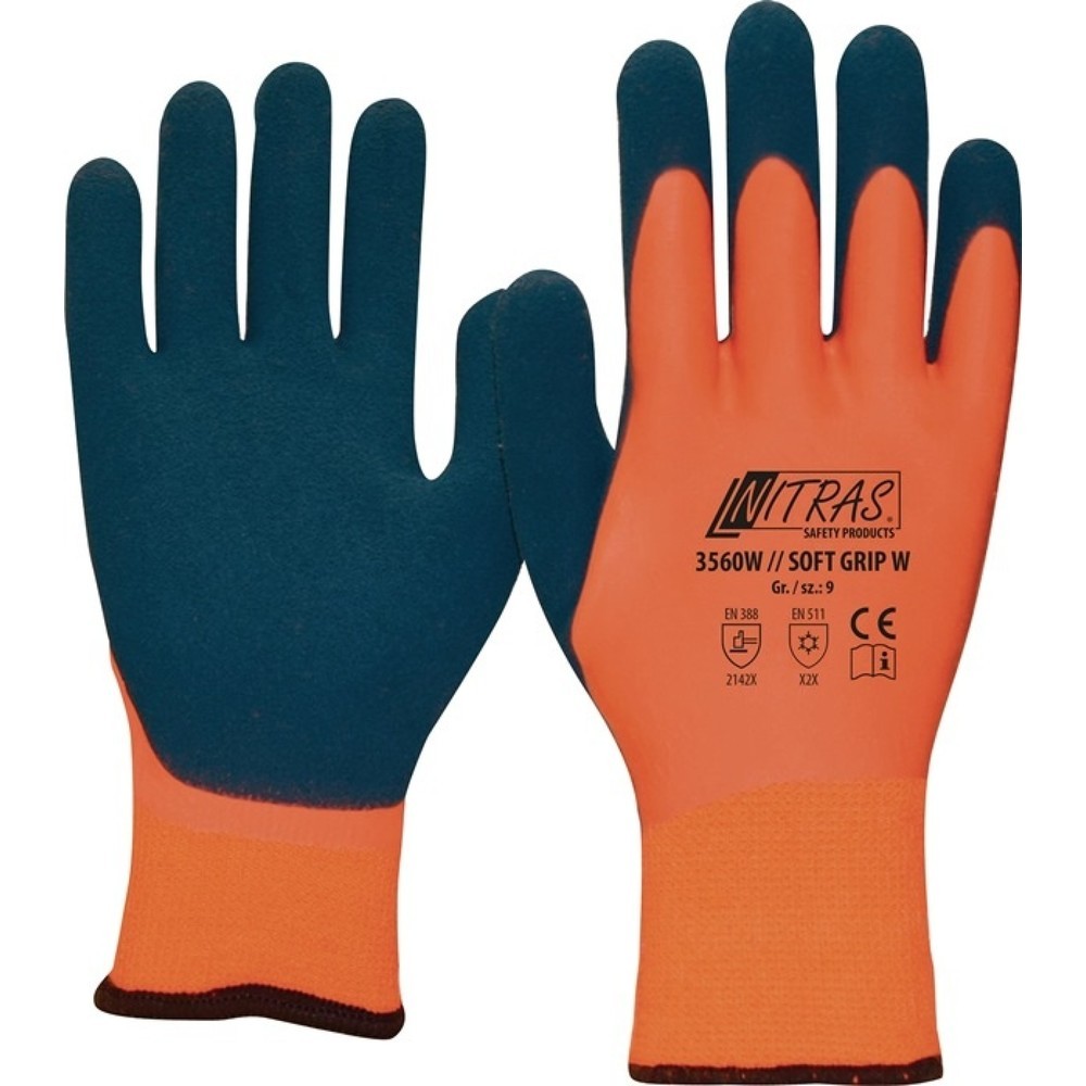 Produktabbildung: NITRAS® Kälteschutzhandschuh SOFT GRIP W, Größe 11 orange/dunkelblau, EN 388, EN 511 PSA-Kategorie II