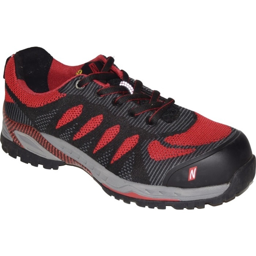 Produktabbildung: NITRAS Sicherheitsschuh PRO STEP, S1P SRC ESD EN ISO 20345, EN 61340-4-3, Größe 43 schwarz/rot, Textil