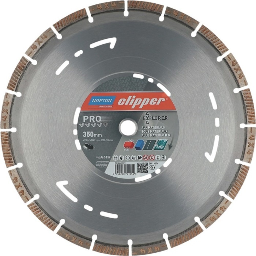 Produktabbildung: NORTON CLIPPER Diamanttrennscheibe 4 x 4 Explorer, Durchmesser 350 mm Bohrung 20 mm, für Trennschleifer