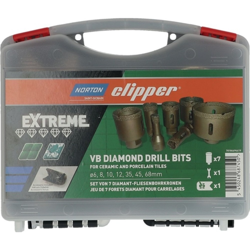 Produktabbildung: NORTON CLIPPER Fliesenbohrer EXTREME, 6/8/10/12/35/45/68 mm, Typ Sanitär