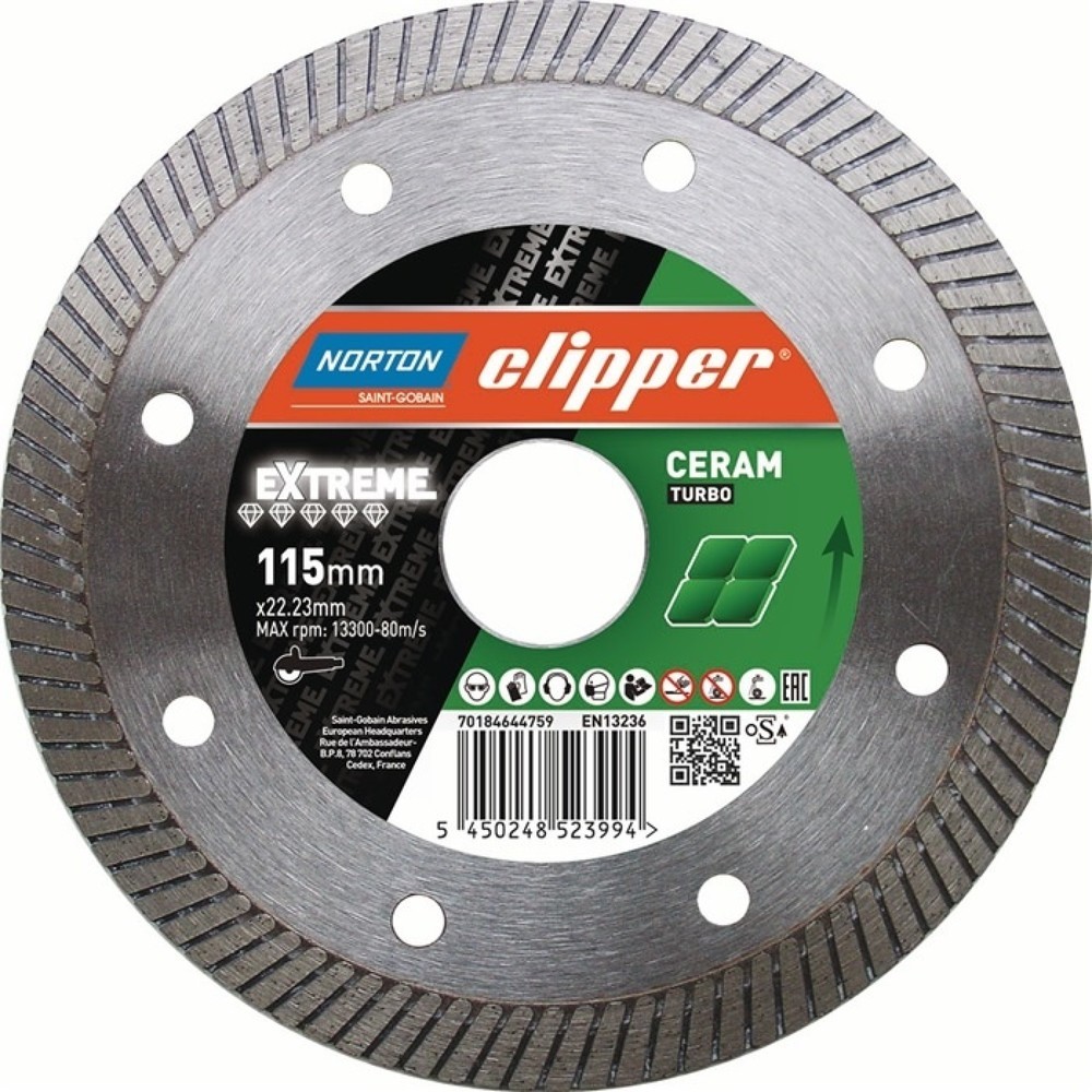Produktabbildung: NORTON Diamanttrennscheibe Extreme Ceram Turbo D.200mm Bohr.25,4mm 1,4mm 10mm