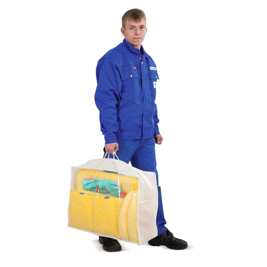 Notfall-Set in transparenter Tasche, Öl, Aufnahmekapazität 60 l Produktabbildung: Notfall-Set in transparenter Tasche, Öl, Aufnahmekapazität 60 l