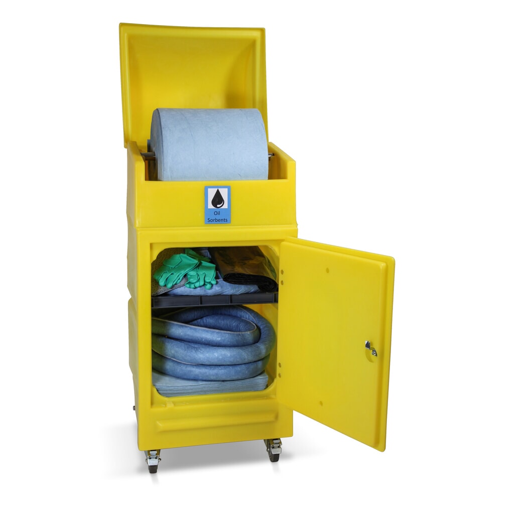 Notfall-Set Öl, Rolltonne, Aufnahmekapazität 300 l, blau Produktabbildung Nr. 1: Notfall-Set Öl, Rolltonne, Aufnahmekapazität 300 l, blau