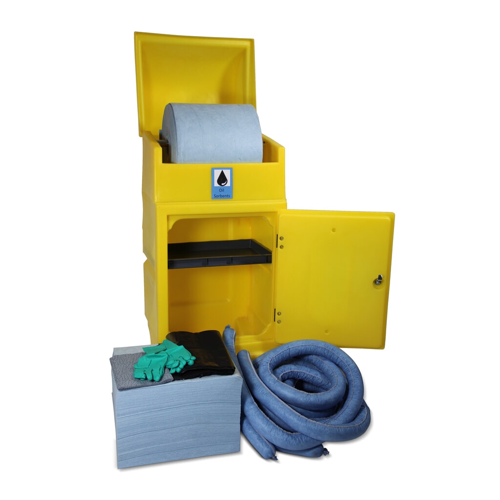 Notfall-Set Öl, Rolltonne, Aufnahmekapazität 300 l, blau Produktabbildung Nr. 2: Notfall-Set Öl, Rolltonne, Aufnahmekapazität 300 l, blau