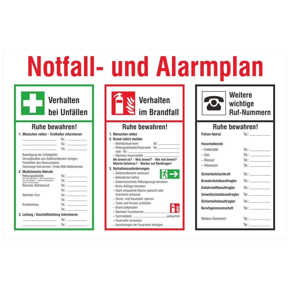 Produktabbildung: Notfall- und Alarmplan, HxB 400 x 600 mm, Kunststoff
