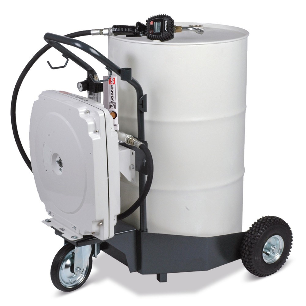 Produktabbildung: SAMOA-HALLBAUER Ölabgabegerät mit Automatik-Schlauchaufroller, verfahrbar, 200 Liter
