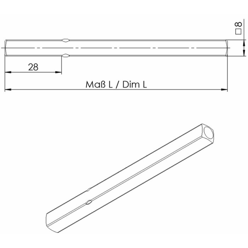 Produktabbildung: OGRO Drückerstift OGRO 114 PB, Stahl, Vierkant 8 x 97 mm
