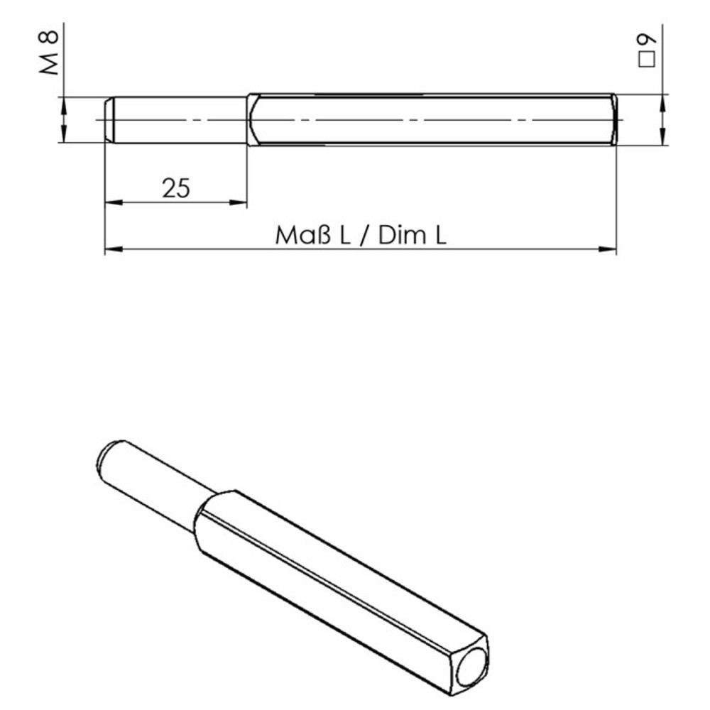 Produktabbildung: OGRO FS-Wechselstift OGRO 115 FS, Vierkant 9 x 105 mm, Vollstift
