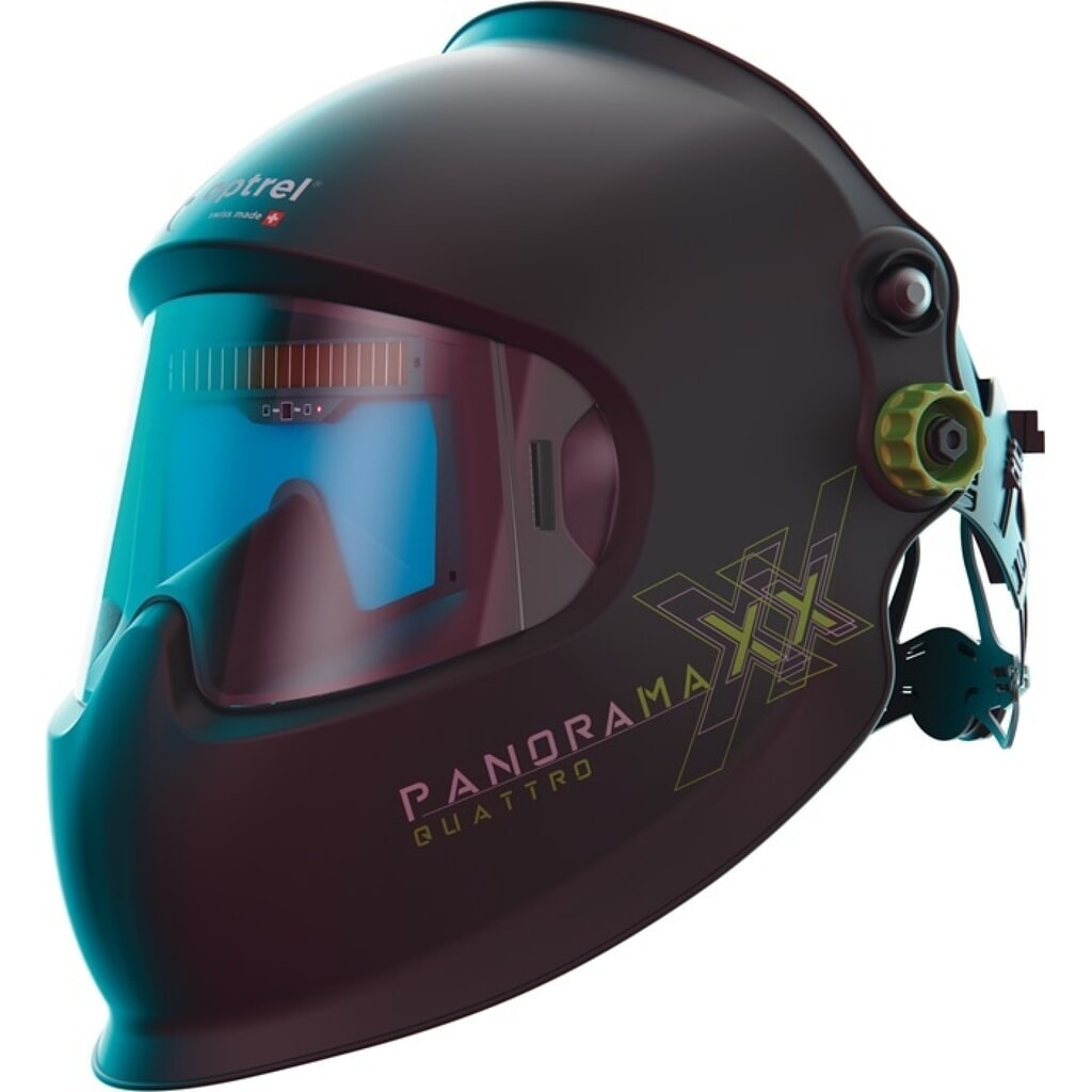 Produktabbildung: OPTREL Schweißerschutzhelm Panoramaxx Quattro, 180 x 120 mm, optrel re-charge,optrel IsoFit® headgear, Karton