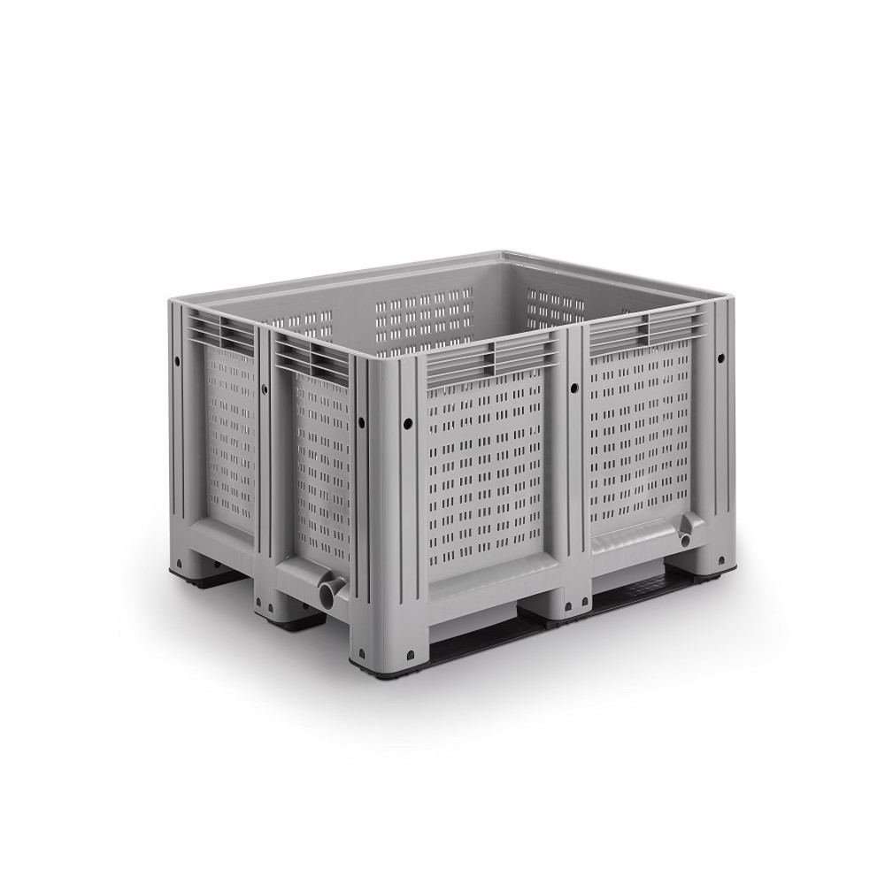 Produktabbildung: Palettenbox L, grau, 1200x1000x780 mm, durchbrochen, mit 3 Kufen