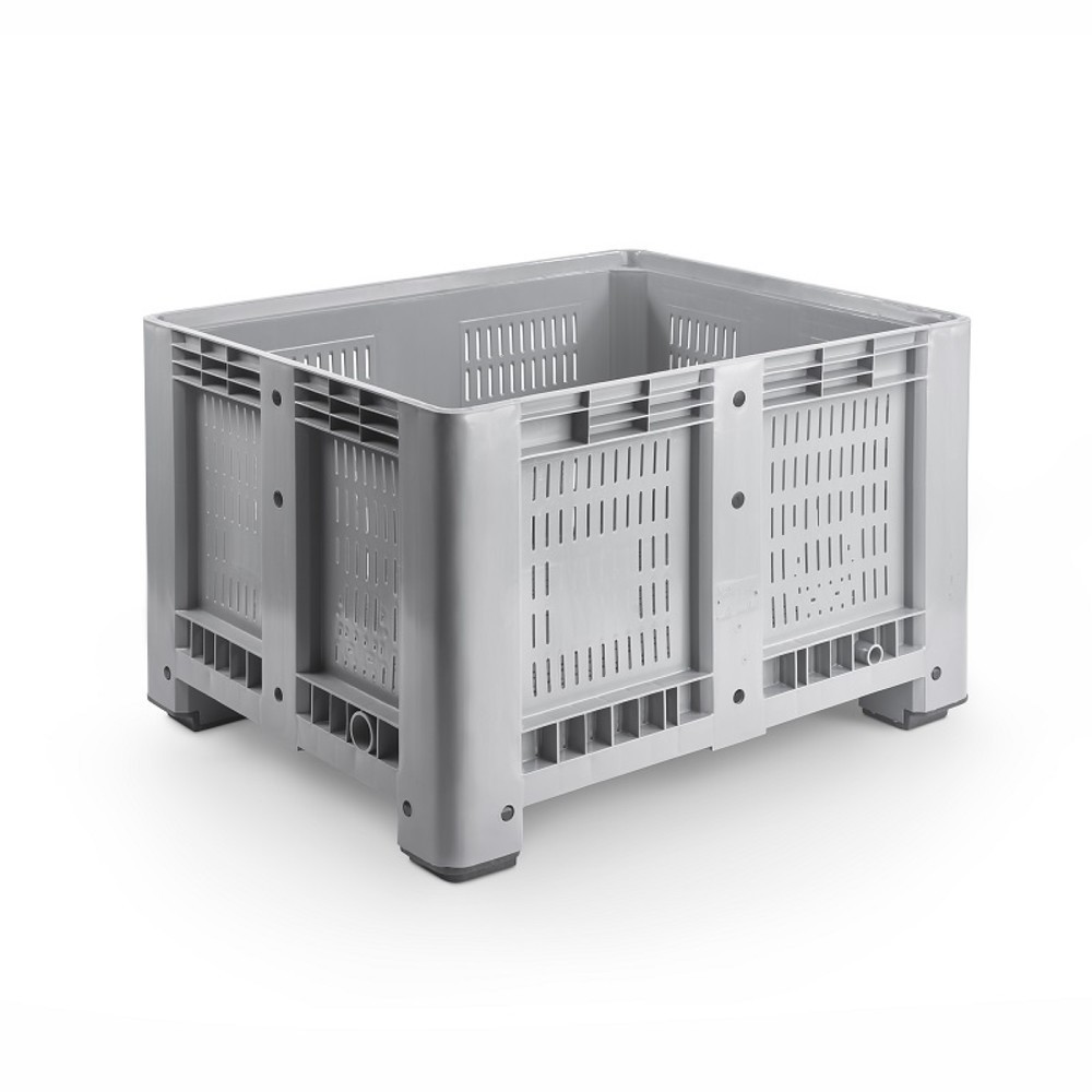 Produktabbildung: Palettenbox L, grau, 1200x1000x760 mm, durchbrochen, mit 4 Füßen