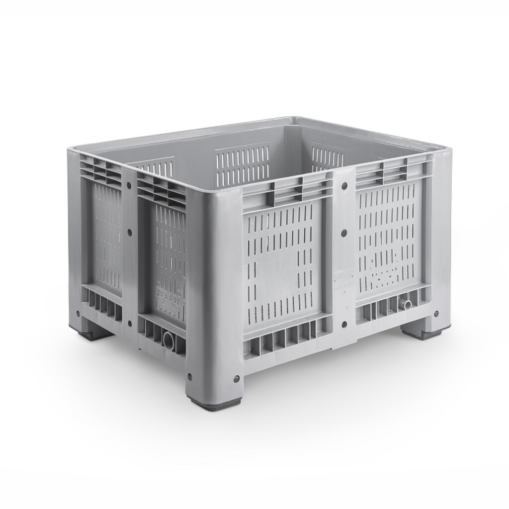 Palettenbox L, grau, 1200x1000x760 mm, durchbrochen, mit 4 Füßen Produktabbildung Nr. 1: Palettenbox L, grau, 1200x1000x760 mm, durchbrochen, mit 4 Füßen