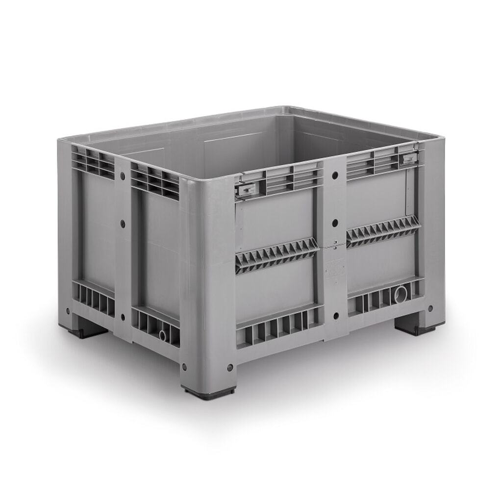 Palettenbox L, grau, 1200x1000x760 mm, geschlossen, mit Entnahmeklappe und 4 Füßen Produktabbildung Nr. 3: Palettenbox L, grau, 1200x1000x760 mm, geschlossen, mit Entnahmeklappe und 4 Füßen