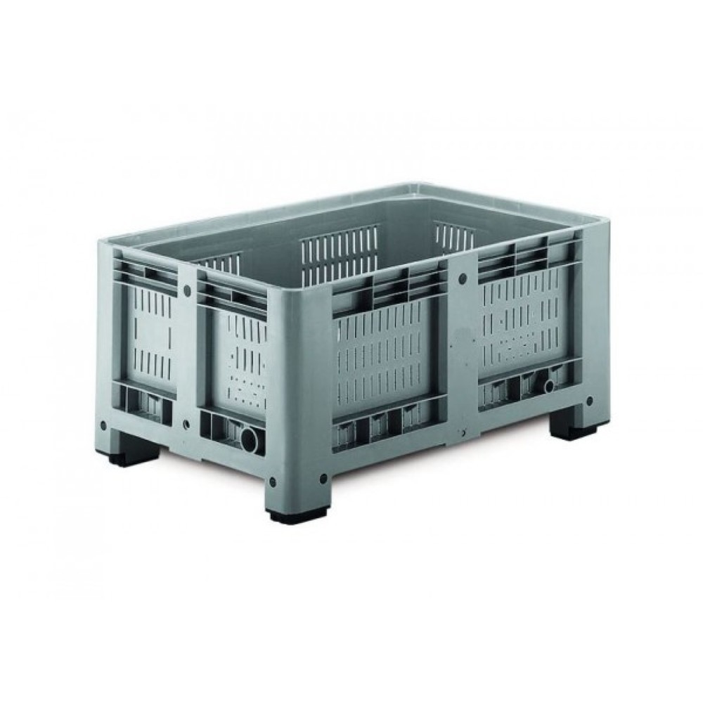Produktabbildung: Palettenbox M, 1200x800x580 mm, durchbrochen, mit 4 Füßen