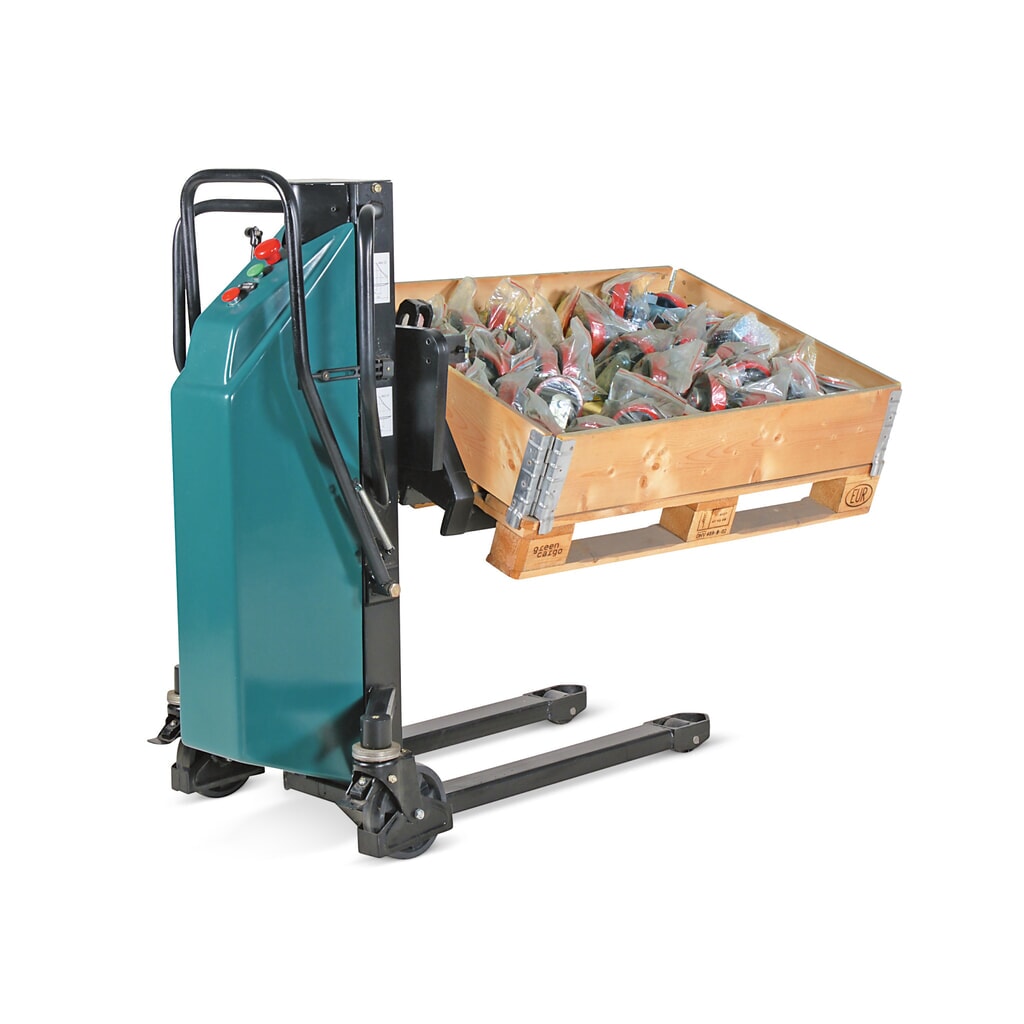 Produktabbildung: Palettenheber elektrisch, schwenkbar, mit Neigefunktion, Tragkraft 800 kg, Hubhöhe 900 mm