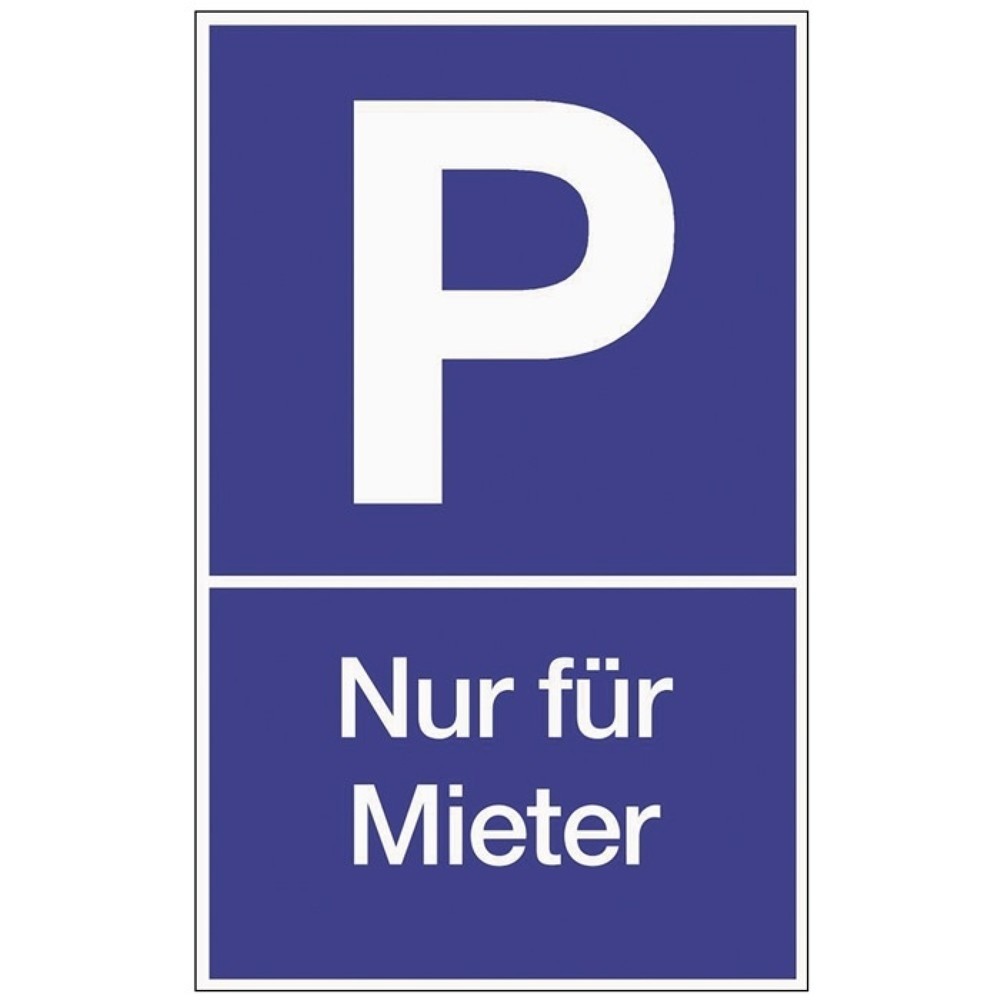 Produktabbildung: Parkplatzbeschilderung, L250xB400 mm, Parken für Mieter, Kunststoff blau/weiß