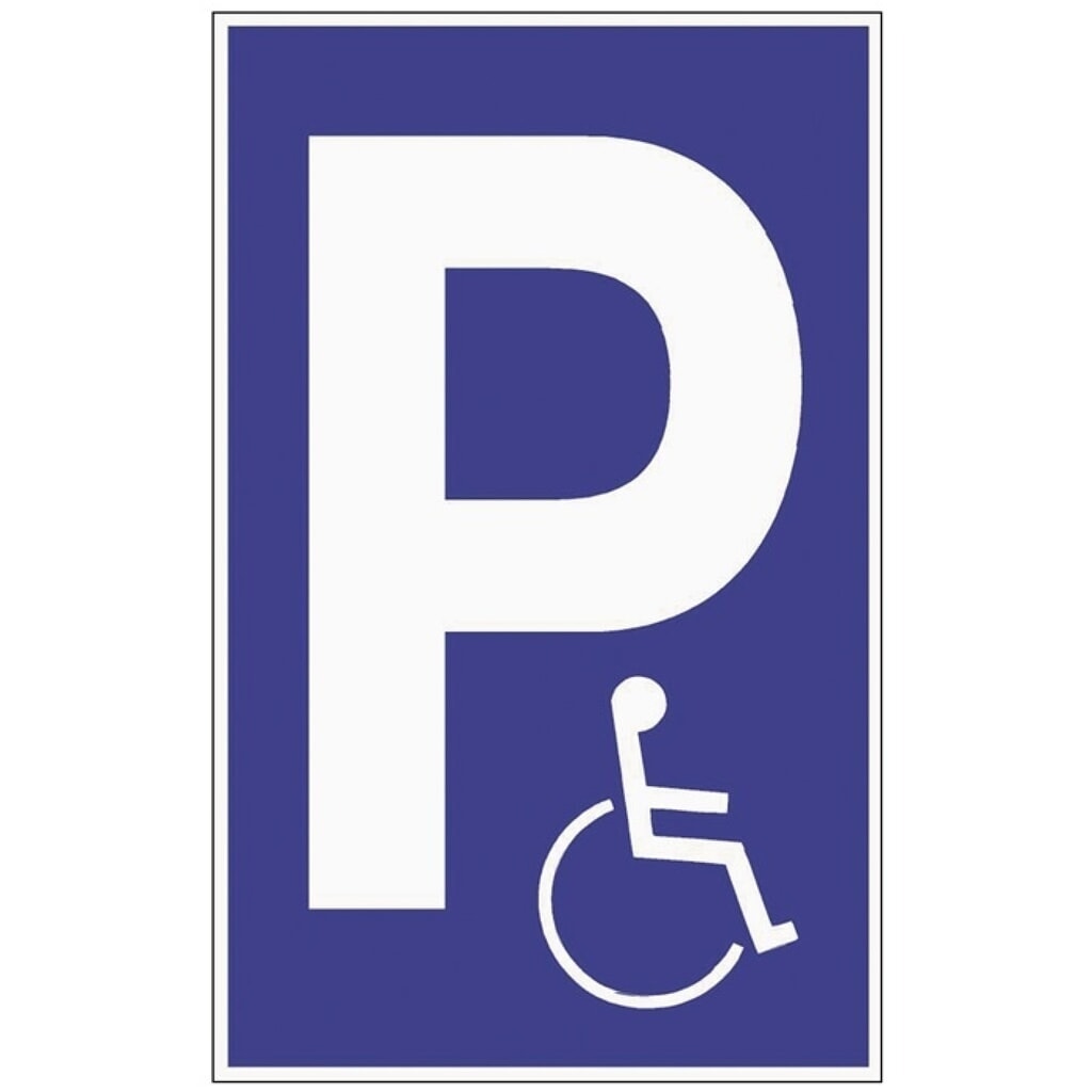 Parkplatzbeschilderung, L250xB400 mm, Parken für Behinderte, Kunststoff blau/weiß Produktabbildung: Parkplatzbeschilderung, L250xB400 mm, Parken für Behinderte, Kunststoff blau/weiß