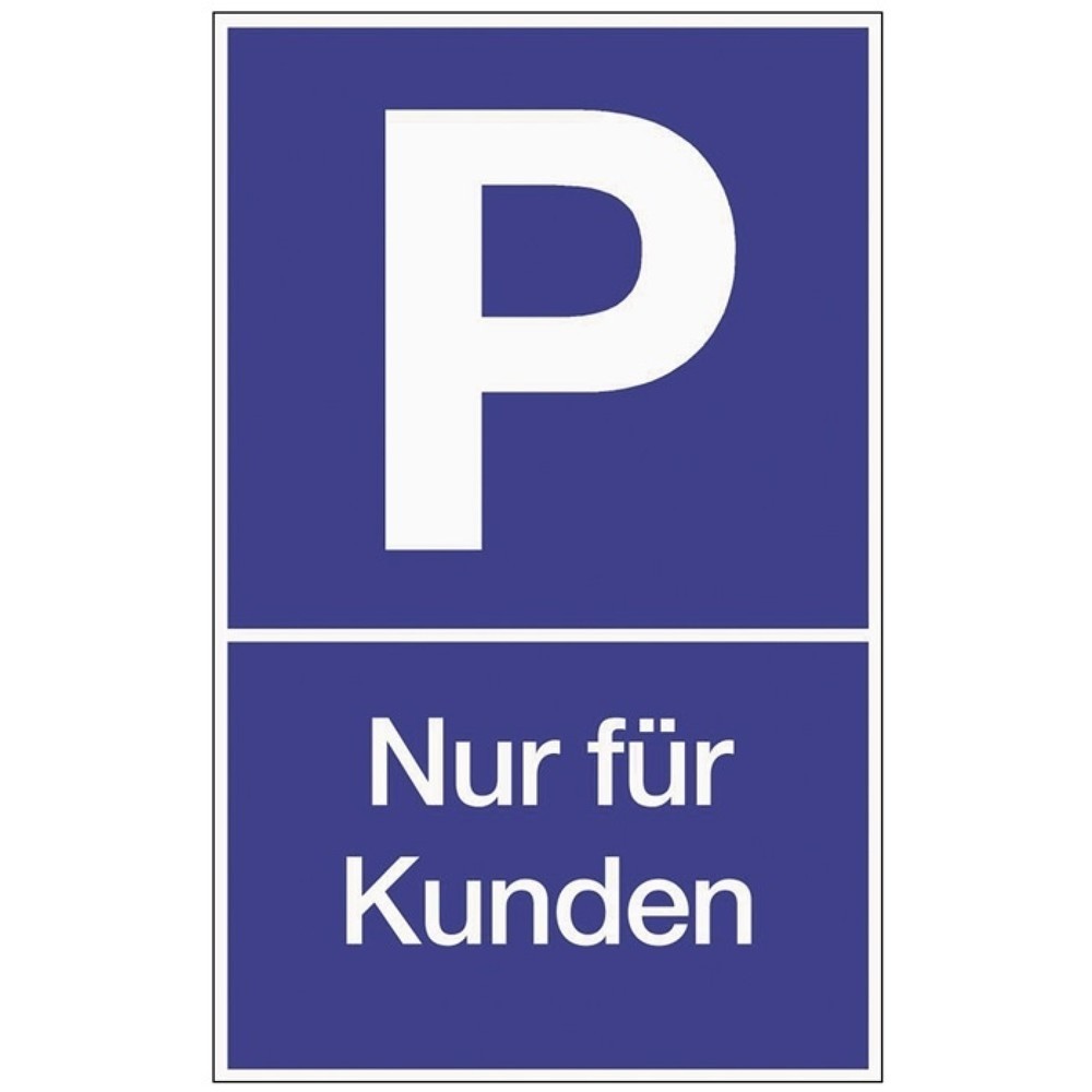 Produktabbildung: Parkplatzbeschilderung, L250xB400 mm, Parken für Kunden, Kunststoff blau/weiß