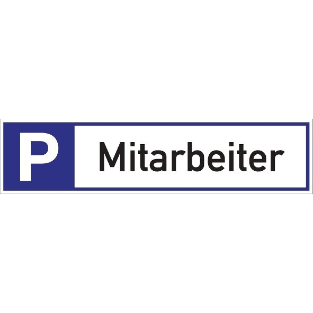 Produktabbildung: Parkplatzbeschilderung, L460xB110 mm, Parkplatz für Mitarbeiter, Aluminium weiß/blau/schwarz