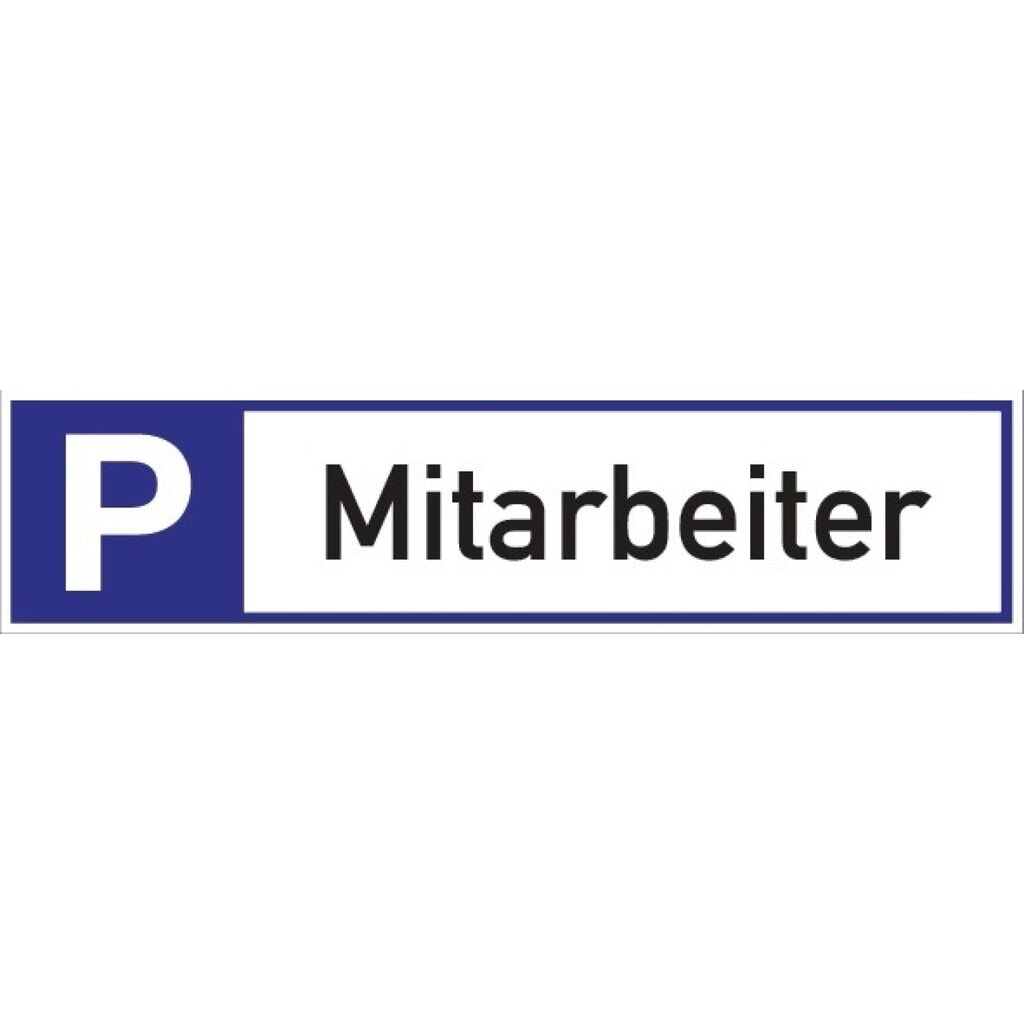 Parkplatzbeschilderung, L460xB110 mm, Parkplatz für Mitarbeiter, Aluminium weiß/blau/schwarz Produktabbildung: Parkplatzbeschilderung, L460xB110 mm, Parkplatz für Mitarbeiter, Aluminium weiß/blau/schwarz