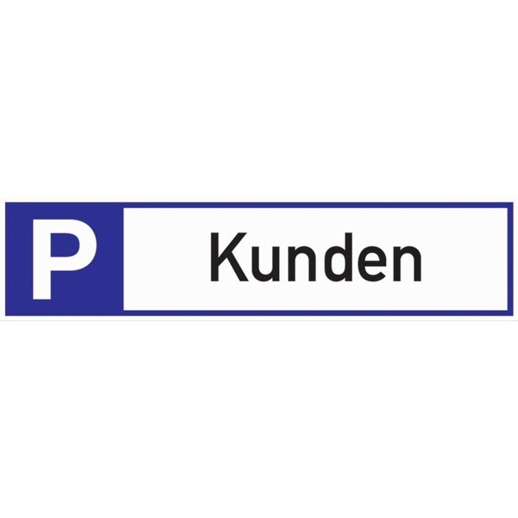 Parkplatzbeschilderung, L460xB110 mm, Parkplatz für Kunden, Aluminium weiß/blau/schwarz Produktabbildung: Parkplatzbeschilderung, L460xB110 mm, Parkplatz für Kunden, Aluminium weiß/blau/schwarz