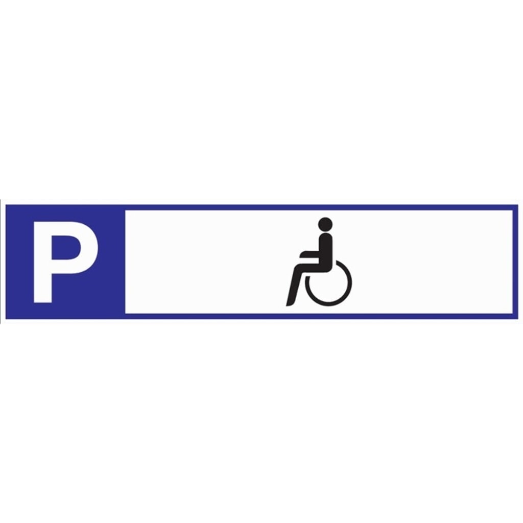 Parkplatzbeschilderung, L460xB110 mm, Parkplatz für Behinderte, Aluminium weiß/blau/schwarz Produktabbildung: Parkplatzbeschilderung, L460xB110 mm, Parkplatz für Behinderte, Aluminium weiß/blau/schwarz