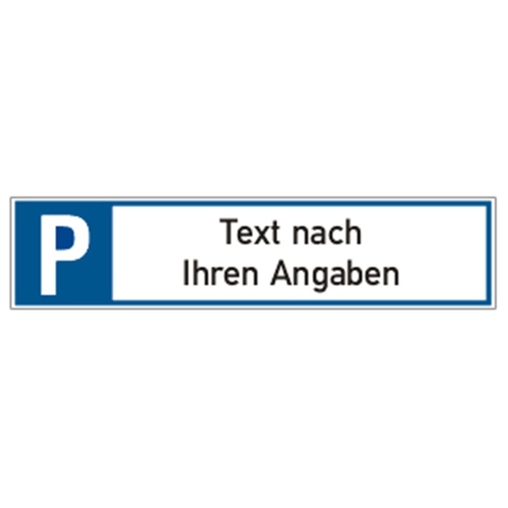 Produktabbildung: Parkplatzschild, länglich, mit Text nach Wunsch, HxB 110 x 520 mm