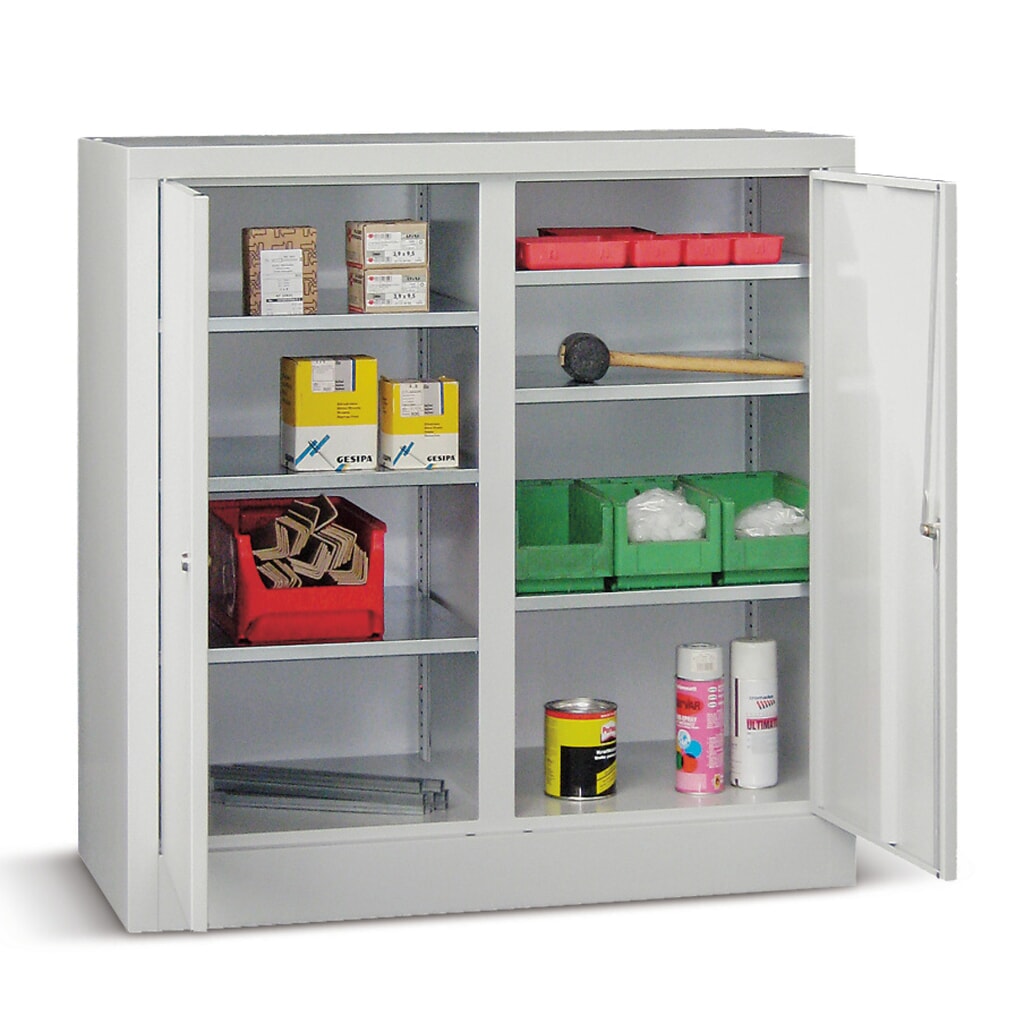 PAVOY Beistellschrank mit 6 Fachböden, HxBxT 1.000 x 1.000 x 500 mm, Trennwand, lichtgrau, lichtgrau Produktabbildung: PAVOY Beistellschrank mit 6 Fachböden, HxBxT 1.000 x 1.000 x 500 mm, Trennwand, lichtgrau, lichtgrau