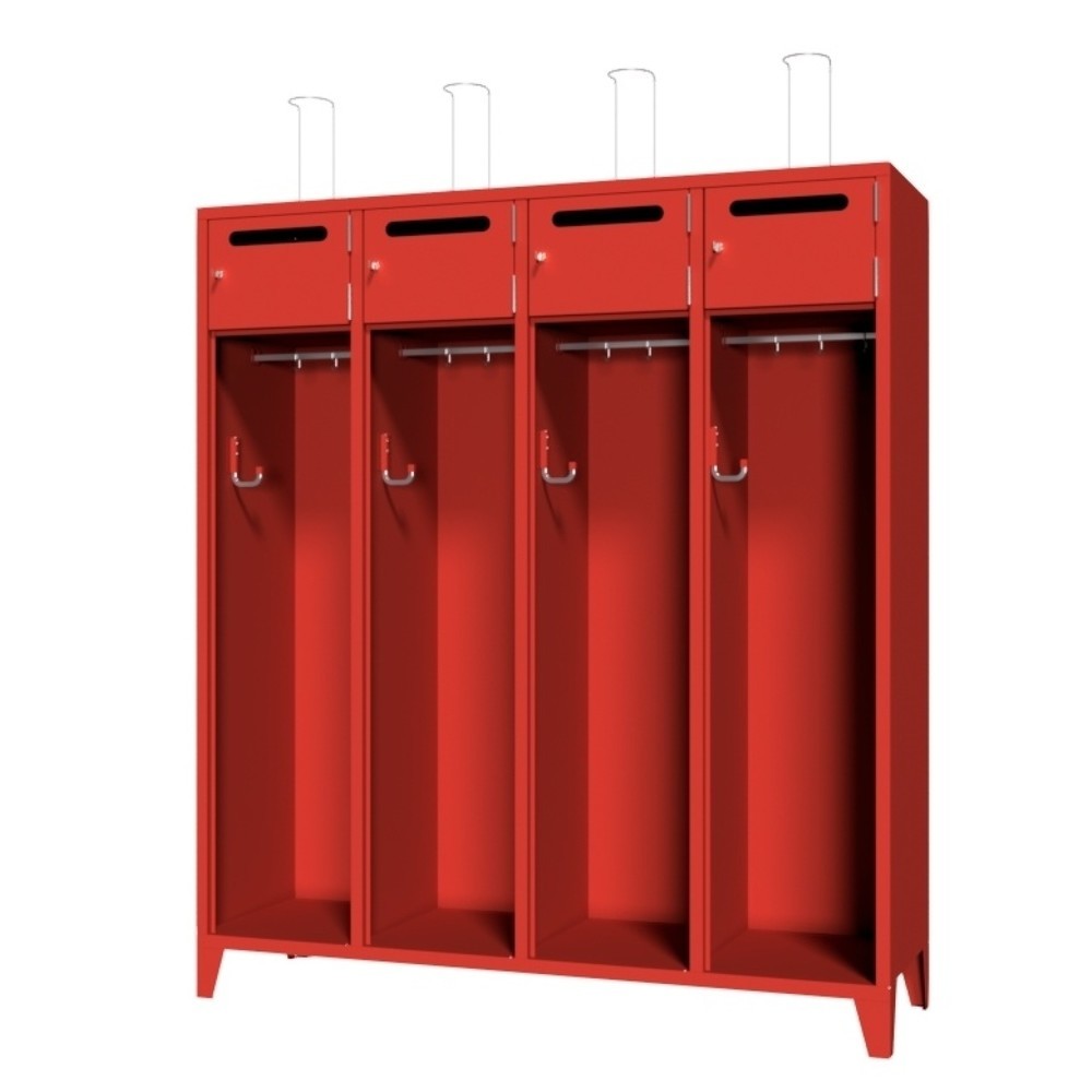 Produktabbildung Nr. 1: PAVOY Feuerwehrschrank mit Edelstahl-Helmhalter, Füße, 4tlg., AB 400, Schließfachtüren mit Einwurfschlitz und Zylinderschloss