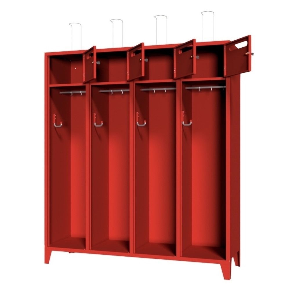 Produktabbildung Nr. 2: PAVOY Feuerwehrschrank mit Edelstahl-Helmhalter, Füße, 4tlg., AB 400, Schließfachtüren mit Einwurfschlitz und Zylinderschloss