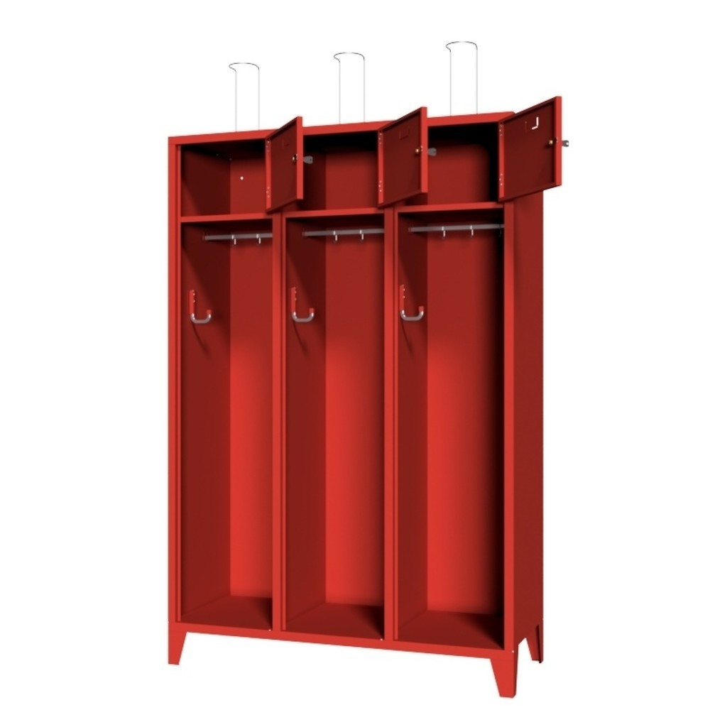 Produktabbildung Nr. 2: PAVOY Feuerwehrschrank mit Edelstahl-Helmhalter, Füße, 3tlg., AB 400, Schließfachtüren mit Etikettenrahmen und Zylinderschloss