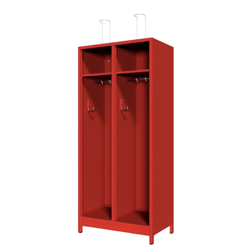Produktabbildung: PAVOY Feuerwehrschrank mit Edelstahl-Helmhalter, Untergestell, 2tlg., AB 400, offenes Ablagefach