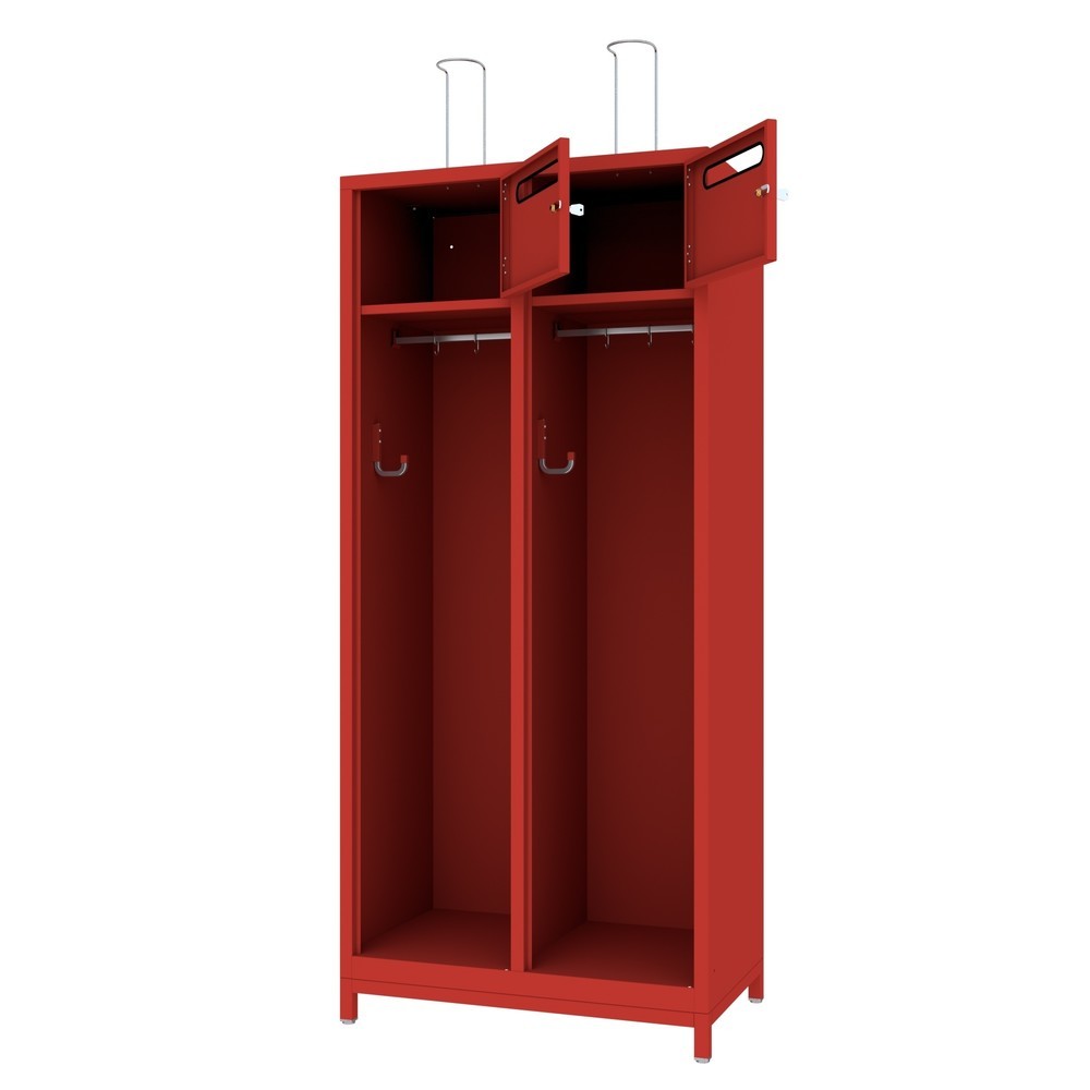 Produktabbildung Nr. 2: PAVOY Feuerwehrschrank mit Edelstahl-Helmhalter, Untergestell, 2tlg., AB 400, Schließfachtüren mit Einwurfschlitz und Zylinderschloss