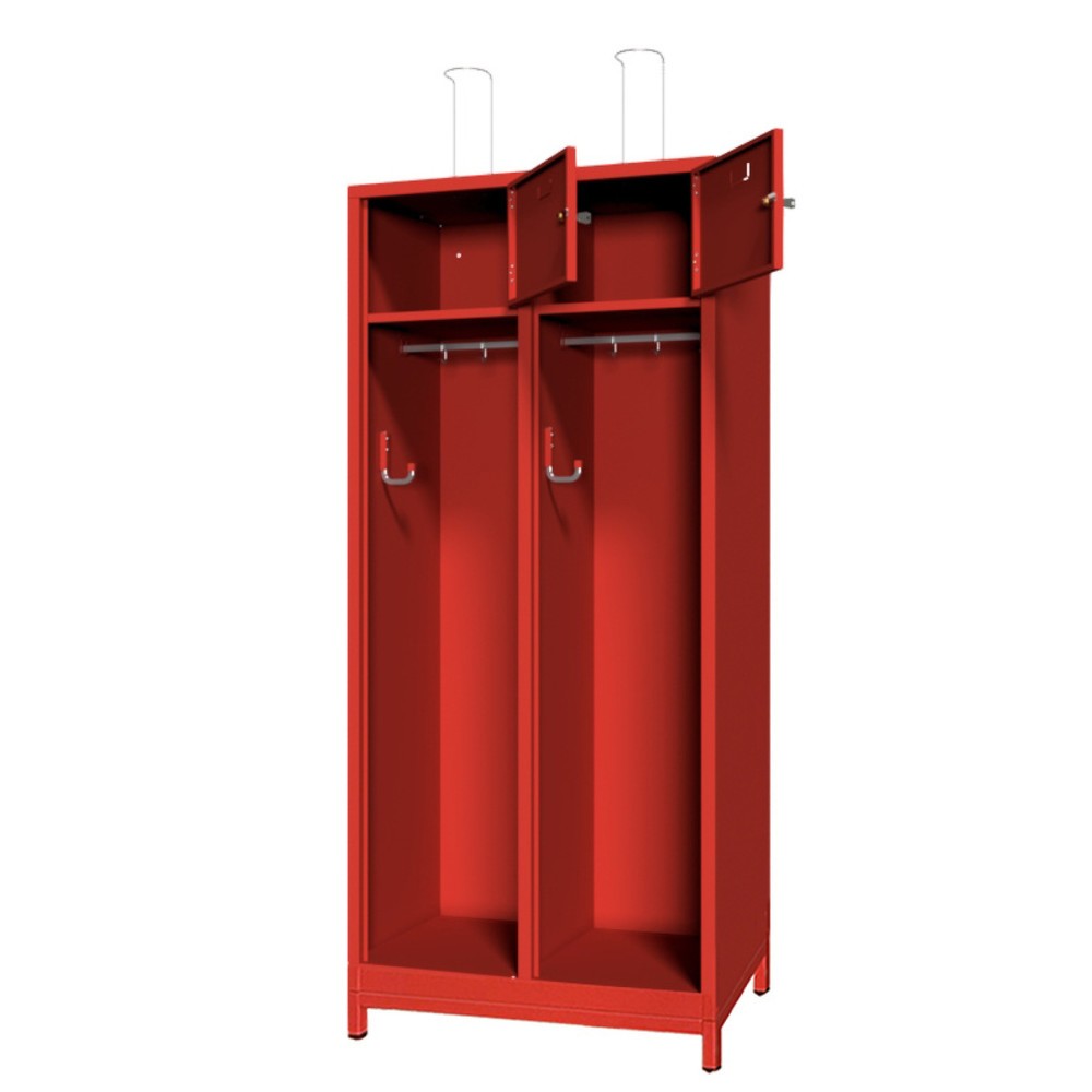 Produktabbildung Nr. 2: PAVOY Feuerwehrschrank mit Edelstahl-Helmhalter, Untergestell, 2tlg., AB 400, Schließfachtüren mit Etikettenrahmen und Zylinderschloss
