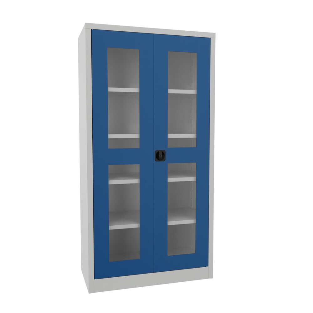 Produktabbildung Nr. 1: PAVOY Flügeltürschrank mit Sichtfenstern, HxBxT 1.950 x 1.000 x 500 mm, enzianblau, lichtgrau